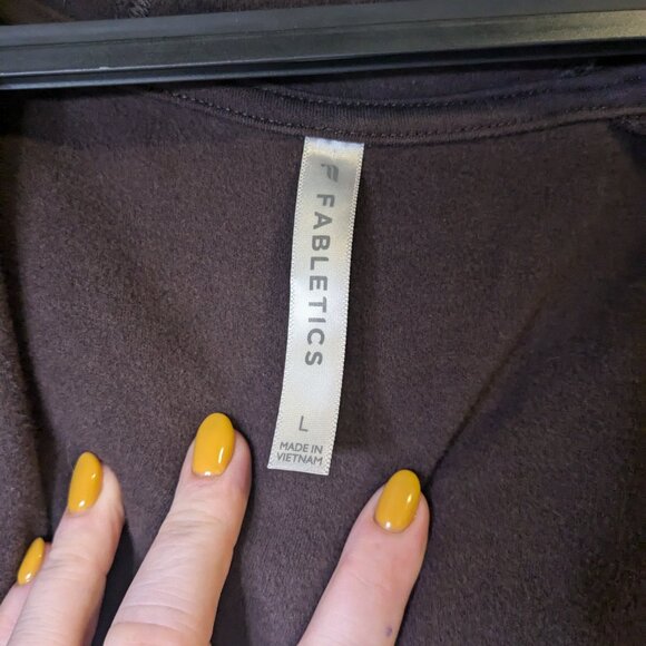 Fabletics VGUC Chocolate Brown Cowl Neck Hoodie Size Large *Small Paint Stain* - Picture 3 of 8